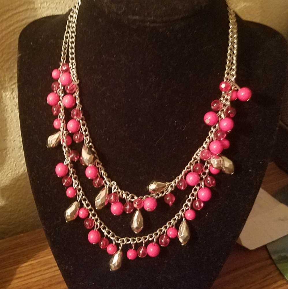 Pink 2 layer necklace with matching earrings